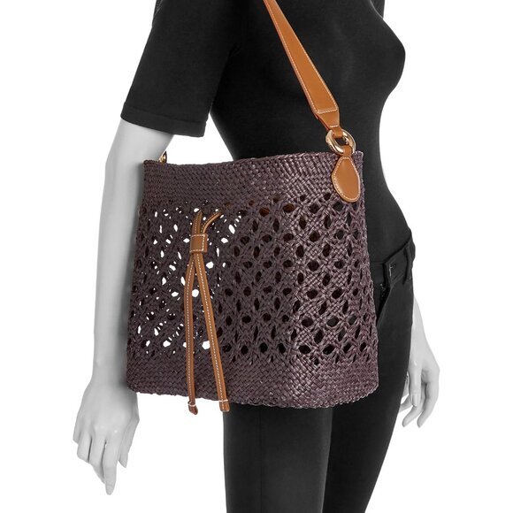 Themoire Phoebe Open Weave Straw Shoulder Bag - Black - Picture 2 of 9